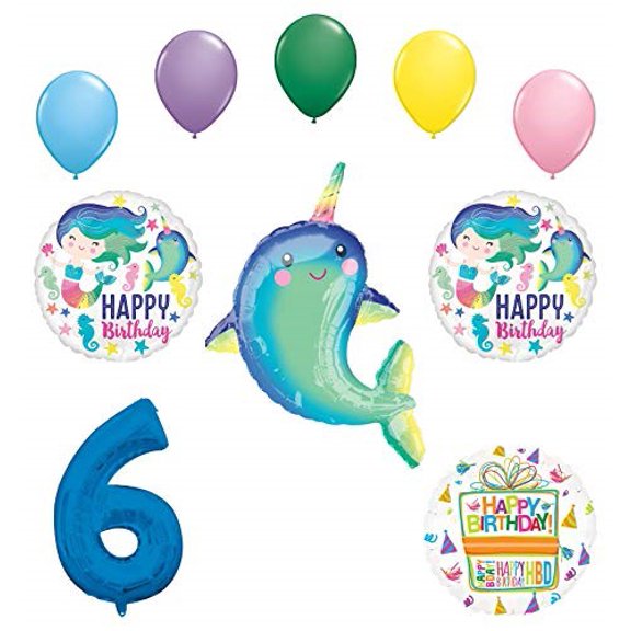 Mayflower Products Narwhal Party Supplies 6th Birthday Mermaid Balloon Bouquet Decorations