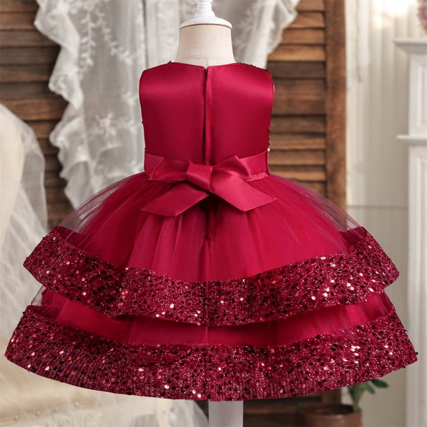 slim fit dress slacks Tollder Girl Princess Dress Summer Vintage Puffy Bow Gril Dress Birthday Party Pageant Dress, Pink / 3-4 Years (110cm) main image 1