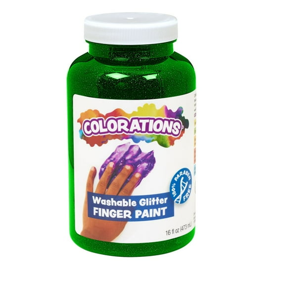 Colorations Paraben-Free Washable Glitter Finger Paint, Green - 16 oz.