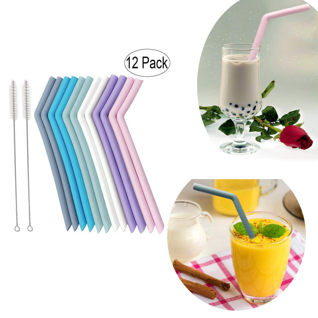 Flexible & Reuseable Smoothie/Juice Silicone Straws 6 Pcs Cleaning Brushes 2 Pcs 