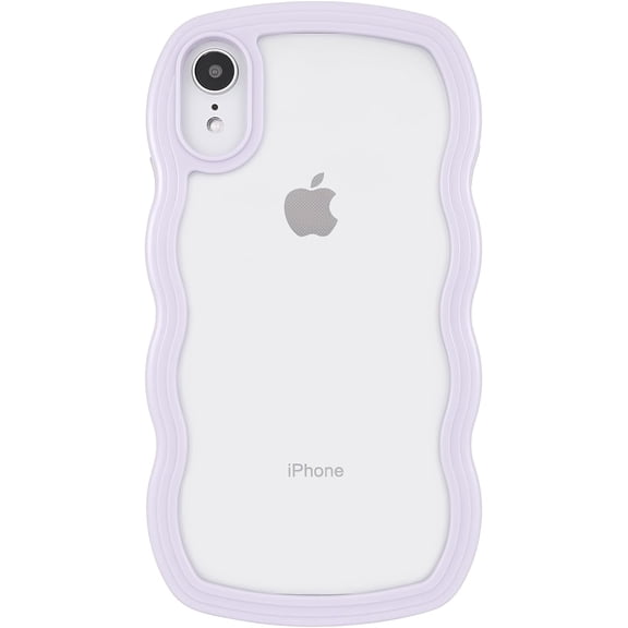 for iPhone XR Case 6.1", Cute Kawaii Glitter Sparking Curly Wave Frame Shape Design, Soft TPU   Hard PC Shockproof Protective Bling Phone Cover for Women Girls, Clear-Purple