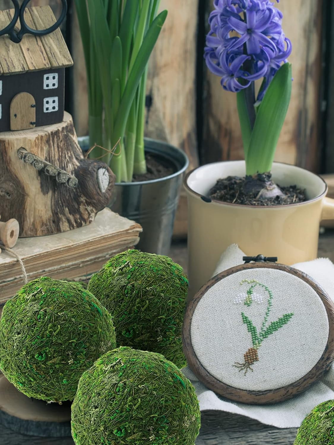 6Pack Decorative Faux Dried Moss Balls- 3" Artificial Green Plant Mossy Globes Handmade Sphere Moss Gift for Home Dough Bowl Vase Chinoiserie Decors Party Wedding Display