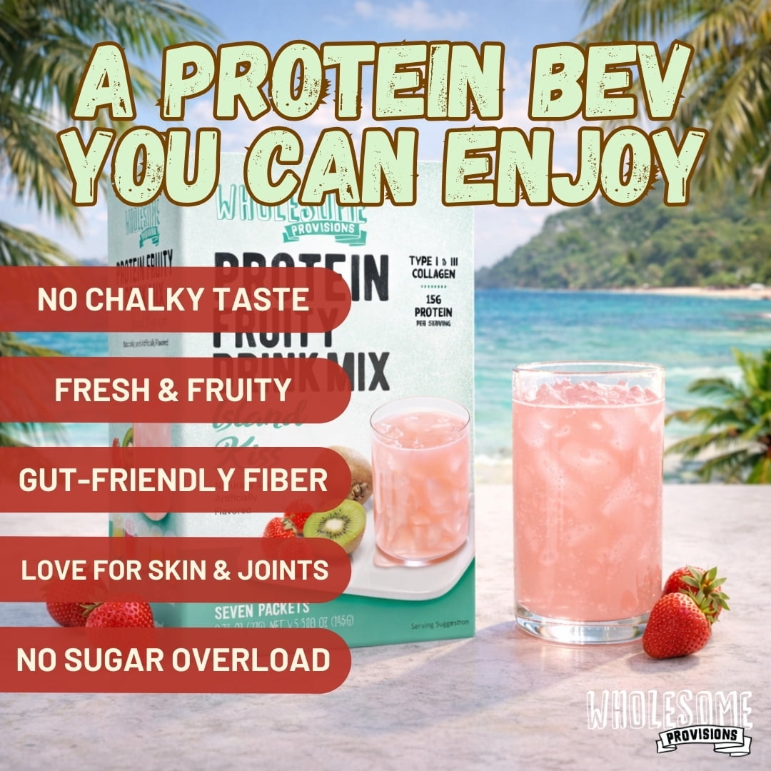 Protein Fruit Drink Mix, 15g Protein, Low Sugar, Collagen + Prebiotics, No Artificial Colors or Dyes, Refreshing by Wholesome Provisions(Pack of 5 Strawberry Kiwi)