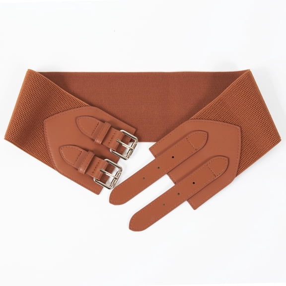 Women Plain Wide Faux Leather Belt Elastic Stretch Cinch Dress Waistband