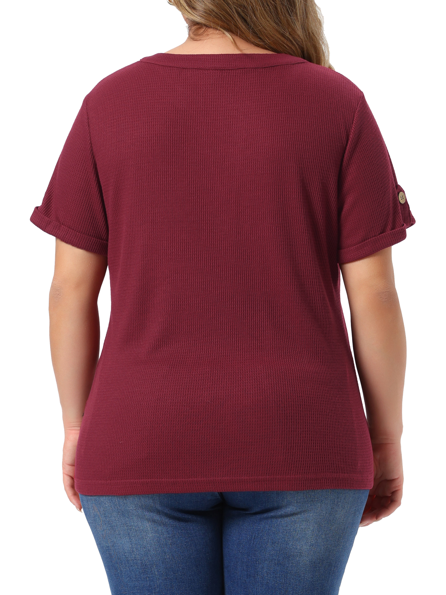 DARING DIVA Women's Plus Women's Waffle Tunic Tops  Button V Neck Casual Blouse 4X Wine