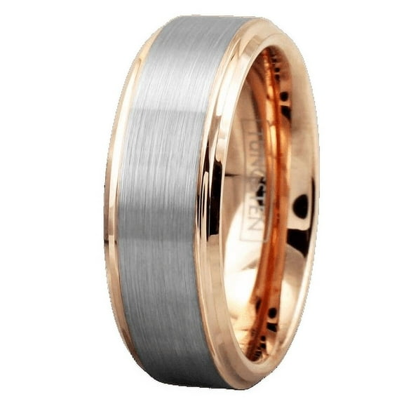 Tungsten Carbide Rings for Men Wedding Bands for Him 8mm Silver Rose Gold Plated Brushed Center