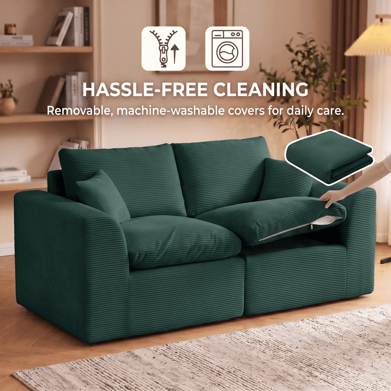 Gewnee Loveseat Sofa, Modular Cloud Couch, Corduroy 2 Seater Sofa with Removable Covers, No Assembly Required,Green