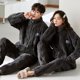 thumbnail image 3 of Pijamas de pareja de otoño e invierno de forro polar coral grueso para mujer, franela de invierno con dibujos animados para hombre, ropa de casa, traje con cremallera, 3 of 6
