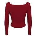 thumbnail image 5 of ATOYSOY Women's Long Sleeve Tees Fall Winter Slim Basic Cropped Tops Casual Cotton Shirts Square Neck Sweatshirts Solid Color Pullover Fashion Outwear Red XL, 5 of 6