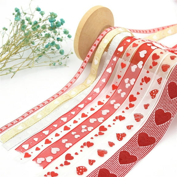 Yirtree 1 Roll Hearts Ribbon - Valentine's Day Mother's Day Satin Ribbon, Printed Heart Ribbons for Gift Wrapping, Wedding Birthday Party Decorations, Crafts DIY Supplies