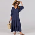 thumbnail image 3 of Luniro Boho Maxi Dresses for Women Floral Flowy Loose Fit 3/4 Sleeve Fall Summer Wedding Guest Dress, 3 of 9