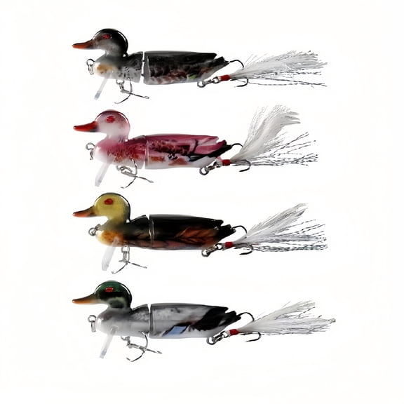 SolTerra 4-Piece Hard Bait Bionic Duck Fishing Lures, Topwater Floating Duckling Artificial Baits with High-Carbon Steel Treble Hooks