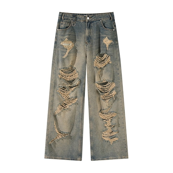 Mens Jeans Ripped Jeans Straight Leg Loose Wide Leg Retro Pants