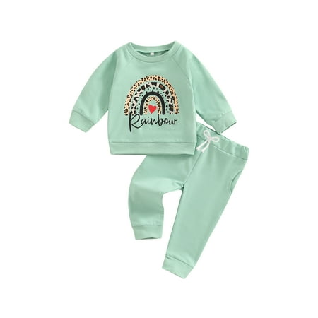 

Toddler Baby 2Pcs Outfits Rainbow Letter Printed Long Sleeve Tops and Pockets Long Pants Set
