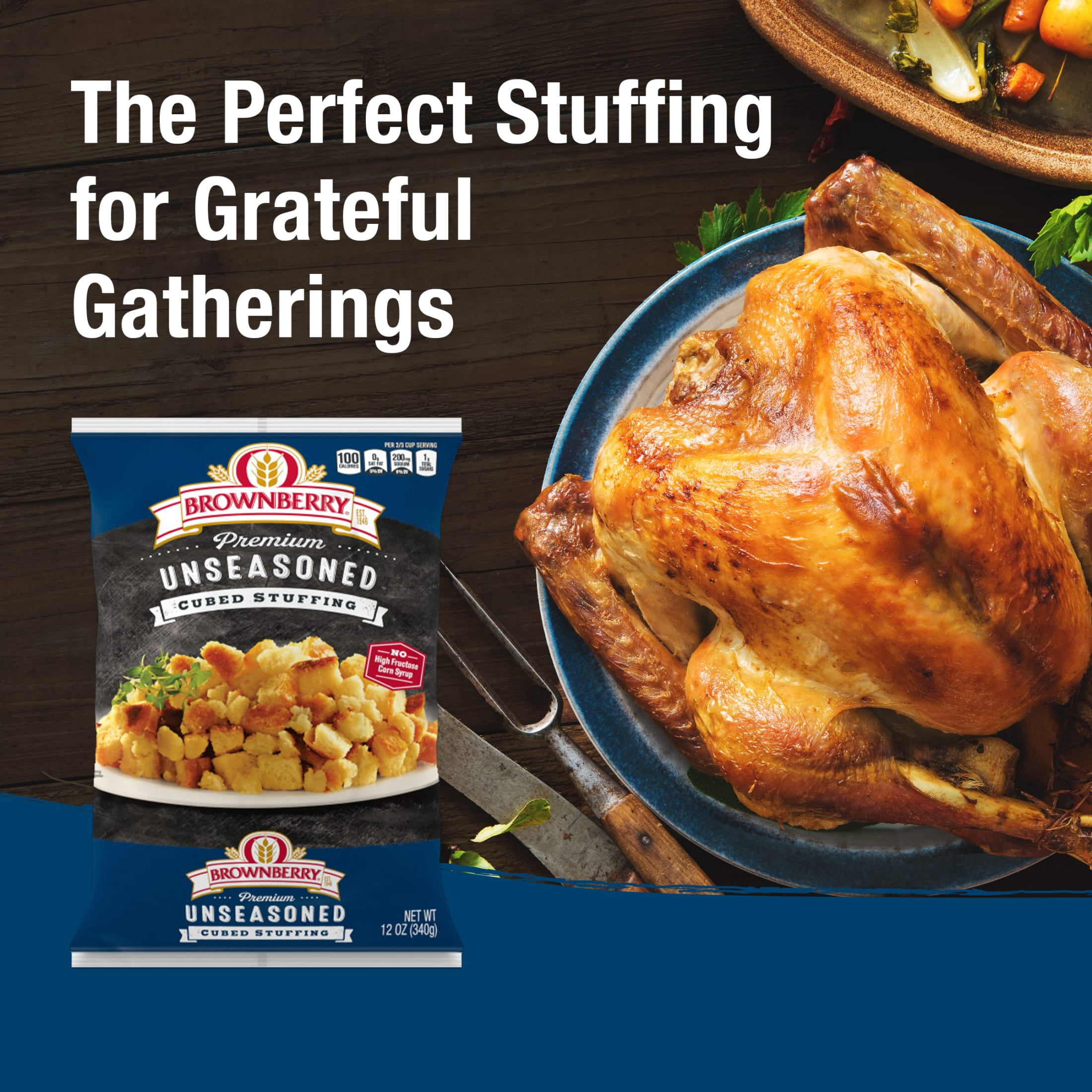 Brownberry Premium Unseasoned Cubed Bread Stuffing, 12 oz, Turkey Stuffing Mix, Bag