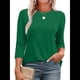 thumbnail image 1 of Blusas de Mujer con Mangas 3/4, Cuello Redondo, Túnicas Casuales, Camisas Plisadas Básicas, Corte Holgado, 2025 Verde Oscuro L, 1 of 5
