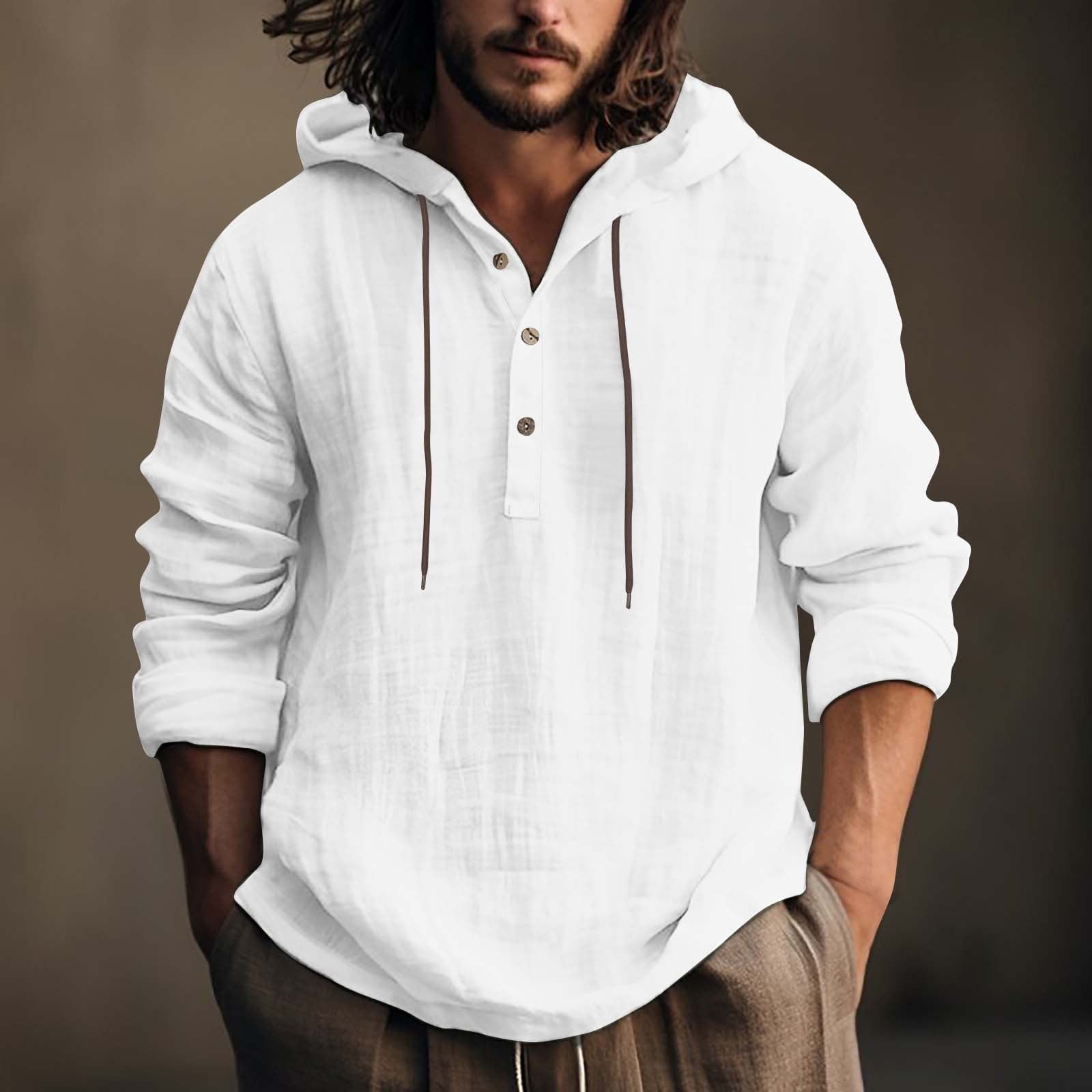 COOFANDY Chemise Henley à manches longues en coton et lin pour homme - Style hippie - Décontracté - Gris foncé, gris foncé