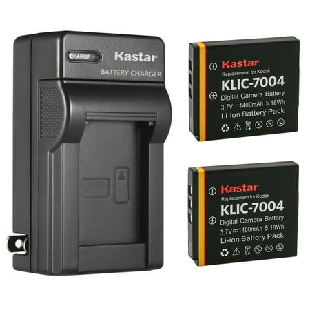 Kastar 2-Pack KLIC-7004 Battery and AC Wall Charger Replacement for Kodak PLAYSPORT, PLAYTOUCH, PlayFull Dual, Zi10, Zi12, Zx3, EasyShare M1033, EasyShare M1093 IS, EasyShare M2008, EasyShare V1073