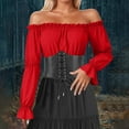 thumbnail image 4 of BLVB Renaissance Shirt for Women Long Ruffle Sleeve off the Shoulder Peplum Blouse Cropped Party Tops, 4 of 6