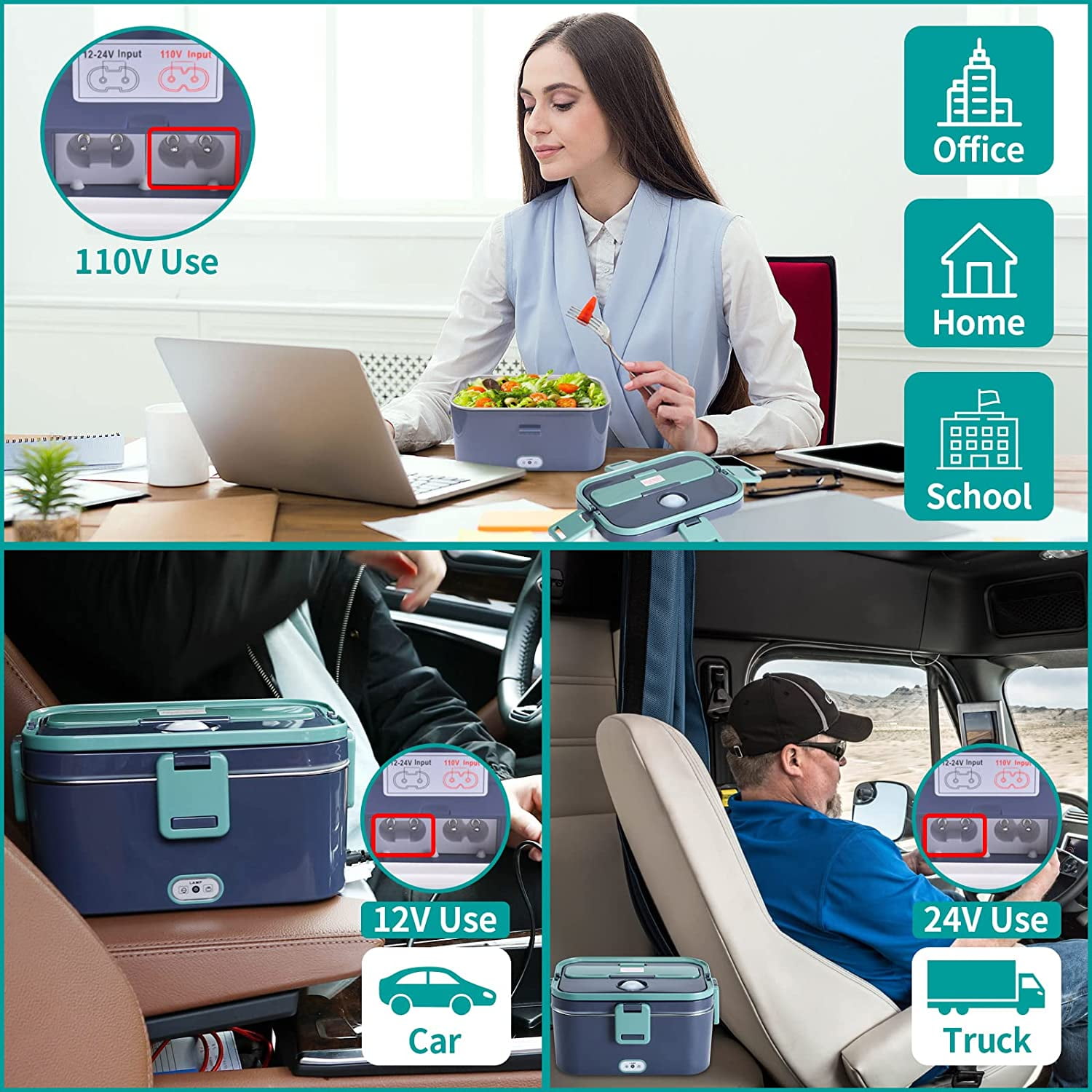 Electric Lunch Box Food Heater - Carsolt 3 in 1 Portable Food Warmer  Leakproof Heated Lunch Box for Adults, Home with 1L Removable Stainless  Steel Container 
