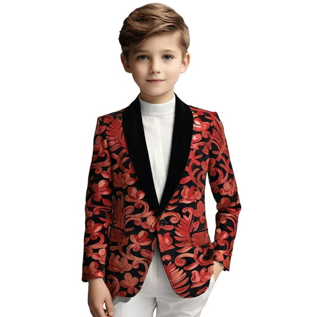 Toimothcn Toddler Boys formal Jackets Long Sleeve Sequins Wedding Suit Jacket Buttons Graphic Prints Performance Dress Jackets