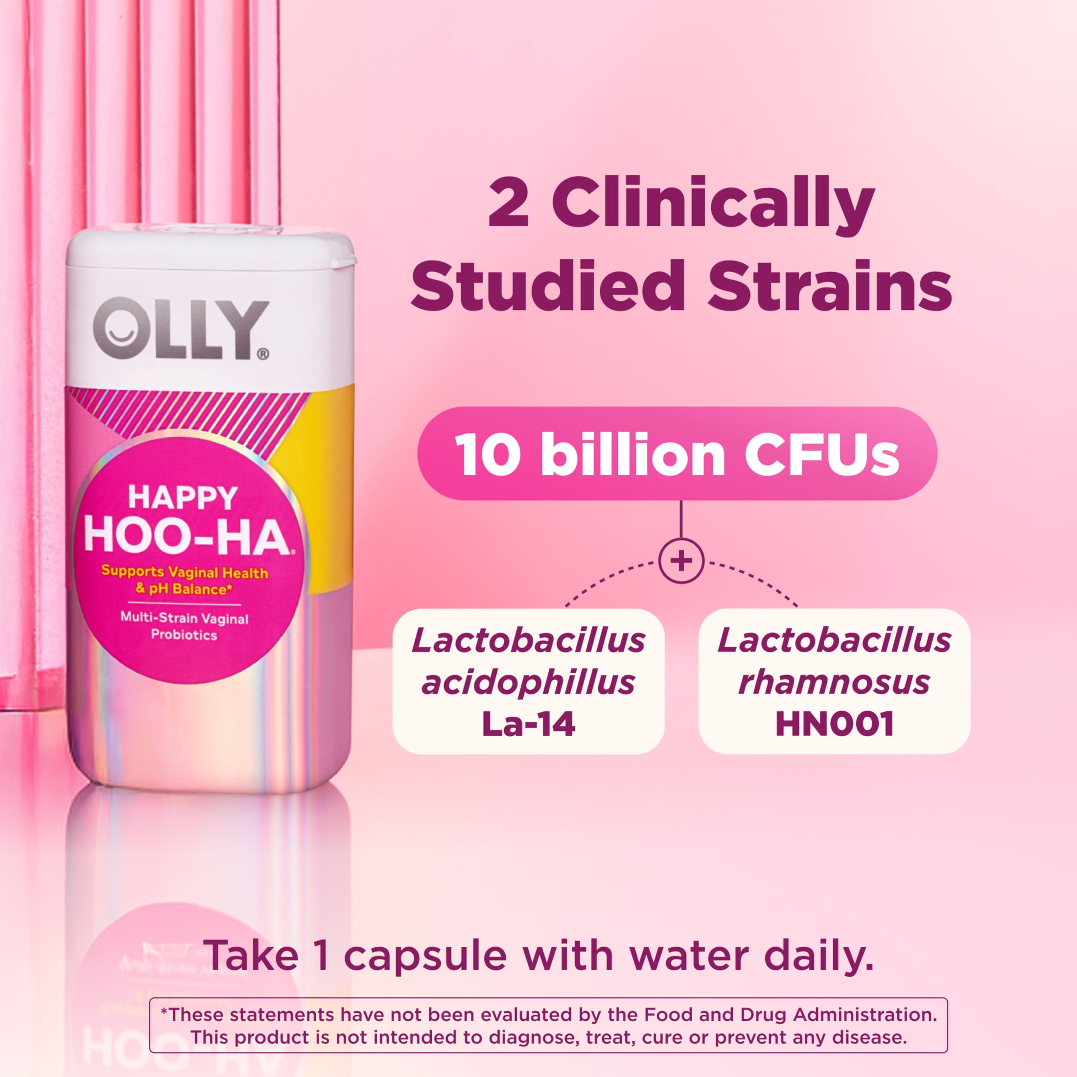 OLLY Happy Hoo-Ha Capsule Supplement, Probiotic, Women's Vaginal Health and pH, 25 Ct