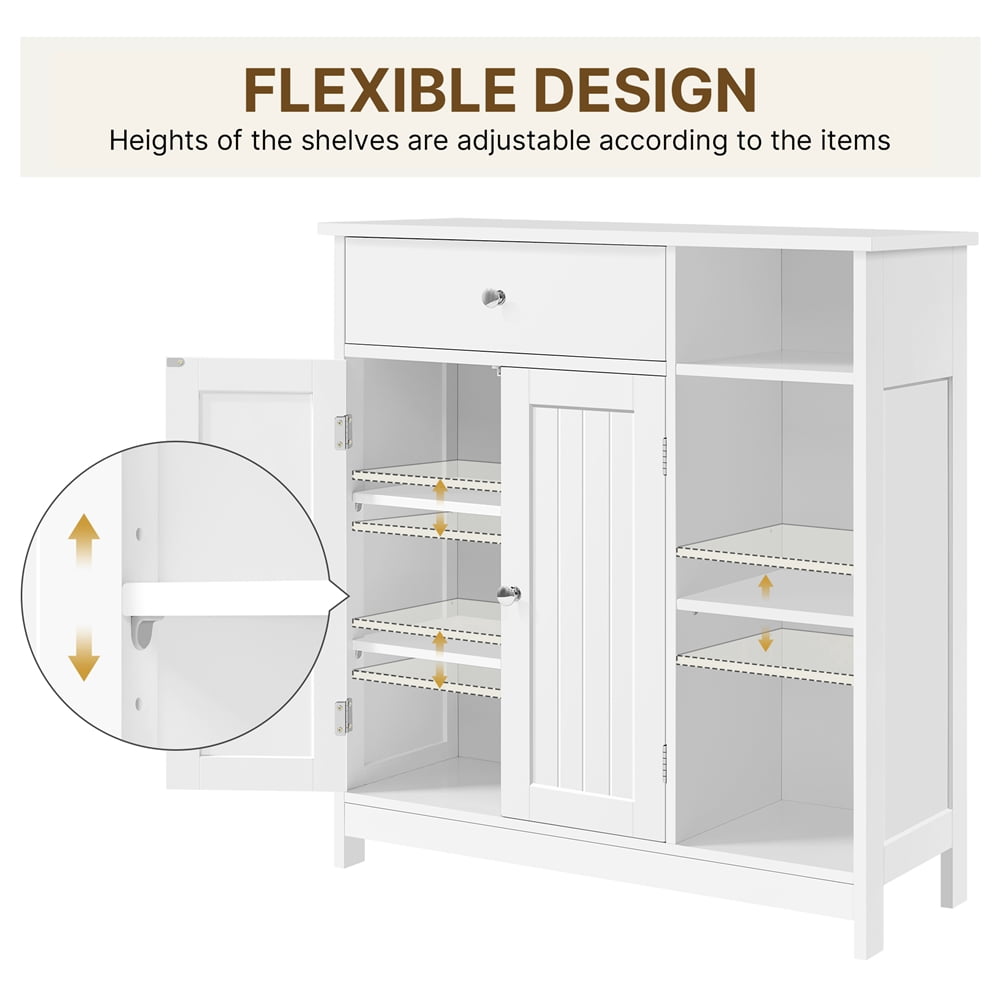 Yaheetech Large Floor Cabinet Storage Organizer with Drawer & Adjustable Shelves, White