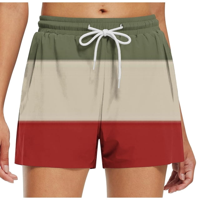 Shorts Extensibles en Spandex Rouge pour Femmes, Imprimé Color Block, Taille Haute, Jambe Droite, Automne Été 2025, Tendance Country Concert S
