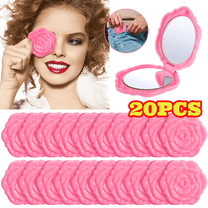 20pcs Pink Compact Mirror Bulk, Portable Plastic Rose Flower Makeup Mirror for Travel Wedding Party