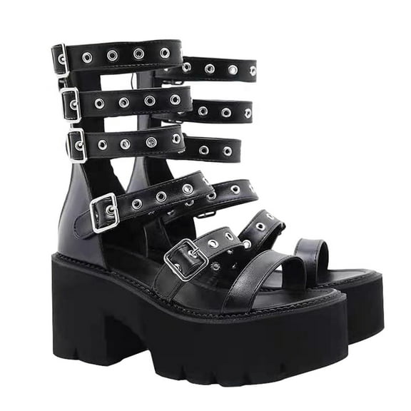 Raindrops  Sandals Goth High Heeled Summer Roman Shoes for Women Women's Woman Black