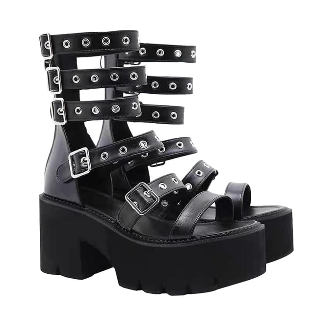 1 par de sandalias de suela gruesa, elegantes, para mujer (negro)