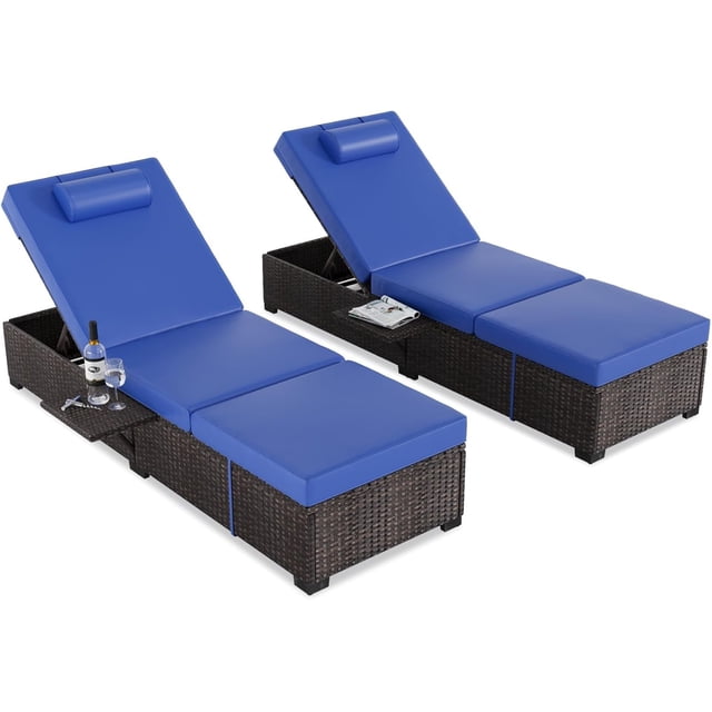 IdealHouse PE Rattan Outdoor Chaise Lounge, 5-Position Adjustable Backrest, Water-Resistant Cushioned Recliner, Sunbathing Chair for Beach, Yard, Poolside