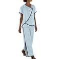 thumbnail image 2 of Pounoo Cotton Sets for Women 2 Piece Asymmetric Wrap Neck Single Button Short Sleeve Tops Contrast Edge Wide Leg Pants Casual Daily Outfits Gift, 2 of 6