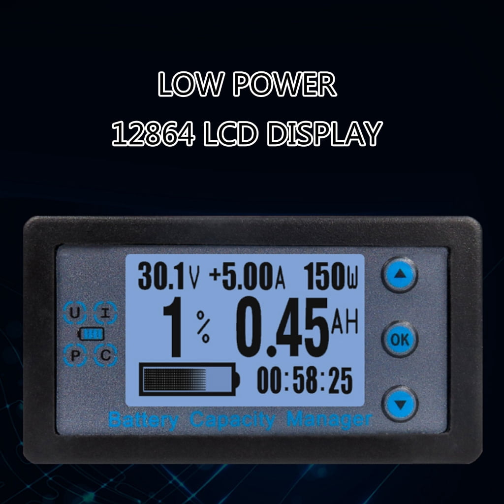 MOMOJIA LCD Display Coulomb Meter Digital Battery Capacity Tester with Shunt Voltage Current Meter Battery Power Indicator Panel
