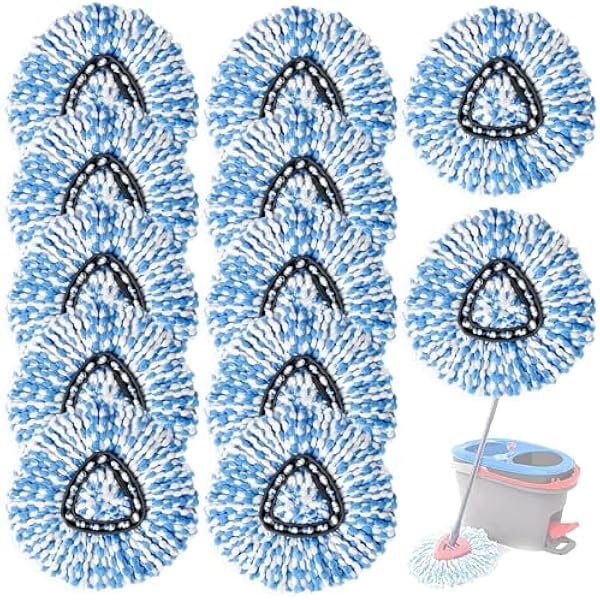 wonima02 12 Pack Spin Mop Replacement Head, Only Fit for RinseClean 2-Tank System, Microfiber Spin Mop Refill Head Replacement Easy Wring Mop,Spinning Mop Replace Head for Floor Cleaning