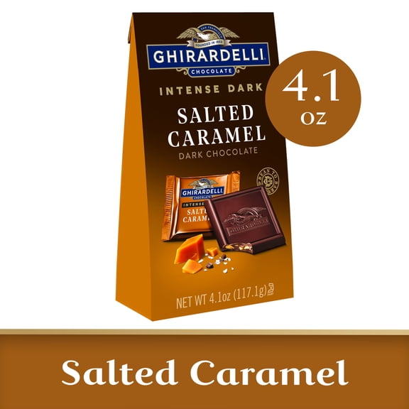GHIRARDELLI PREMIUM DARK Salted Caramel Dark Chocolate SQUARES, 4.1 oz Bag