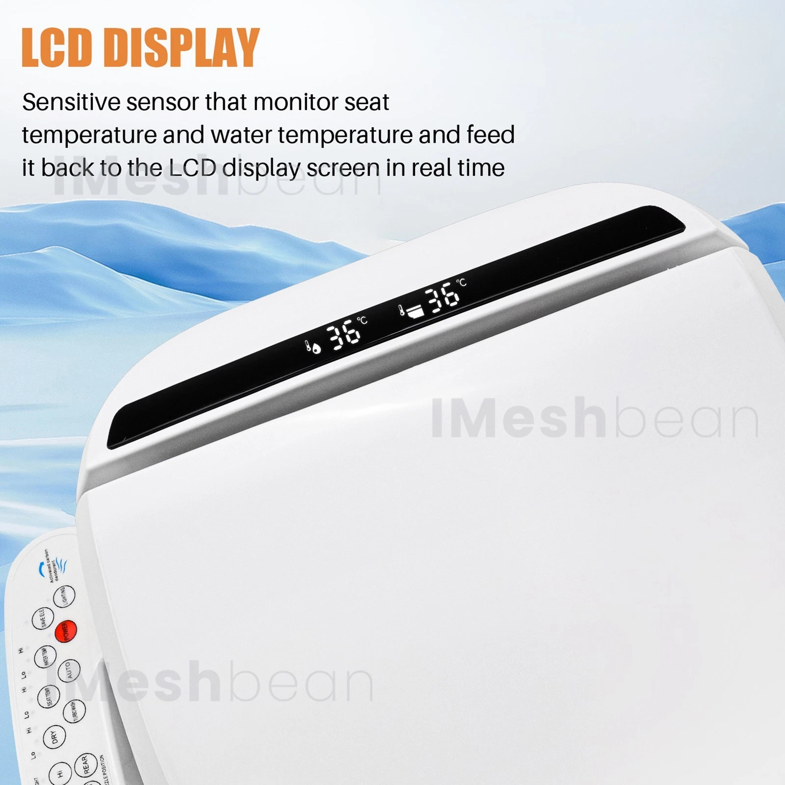 iMeshbean Elongated Smart Toilet Seat, Electric Bidet with Warm Water Warm Air Drying, Night light