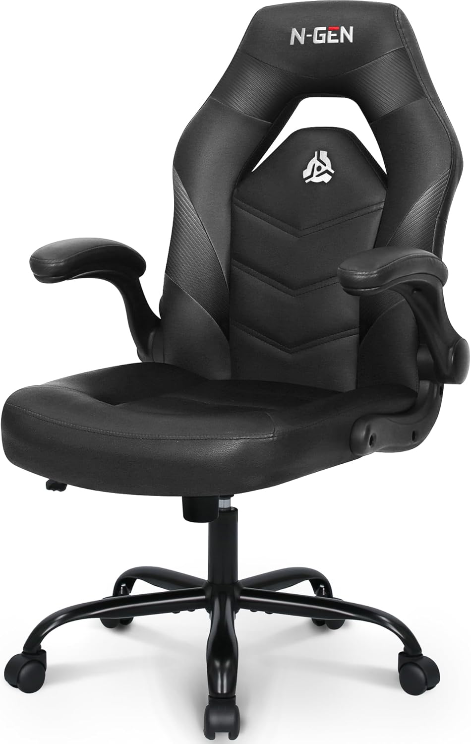 Video Gaming Chair Ergonomic Office Desk Chair with Lumbar Support Adjustable Height Padded Flip Up Arms and Swivel Wheels Racing Style Design for Adults with PU Leather (Black)