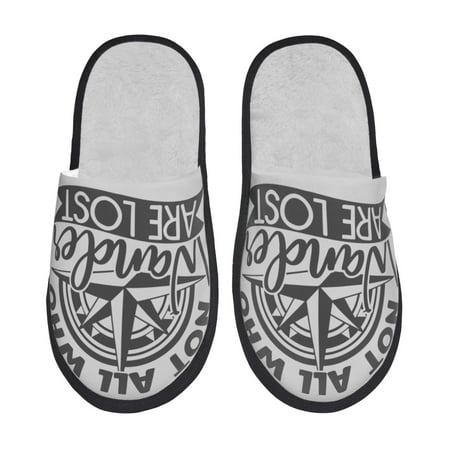 

Honeii Not All Who Wander Are Lost2 print Slippers Memory Foam House Bedroom Slippers for Women and Men Fuzzy Plush Comfy Faux Fur Lined Slide Shoes-Large