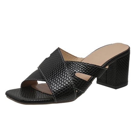 

CBGELRT Womens Sandals Black Womens House Sandals Women Sandals Fashion Summer New Pattern Solid Color Open Toe Thick Heel Square Heel Non Slip Slip On Comfortable Shoes Womens Orthopedic Sandals