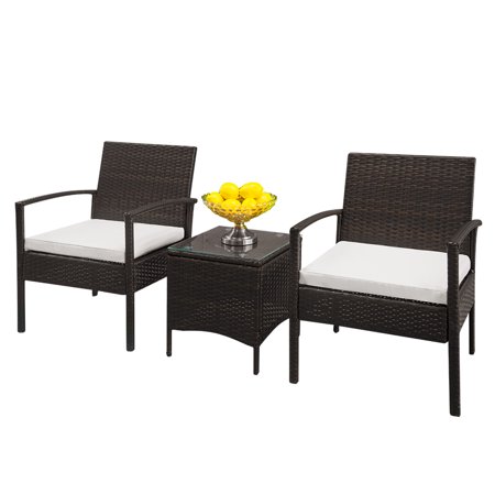 Zimtown Outdoor Patio Garden Wicker Furniture 3pcs Rattan Chat Set