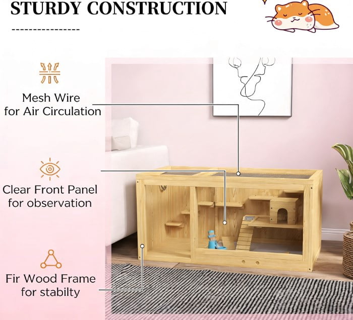 Hamster Cage, Extra Large Wooden Hamster Cage