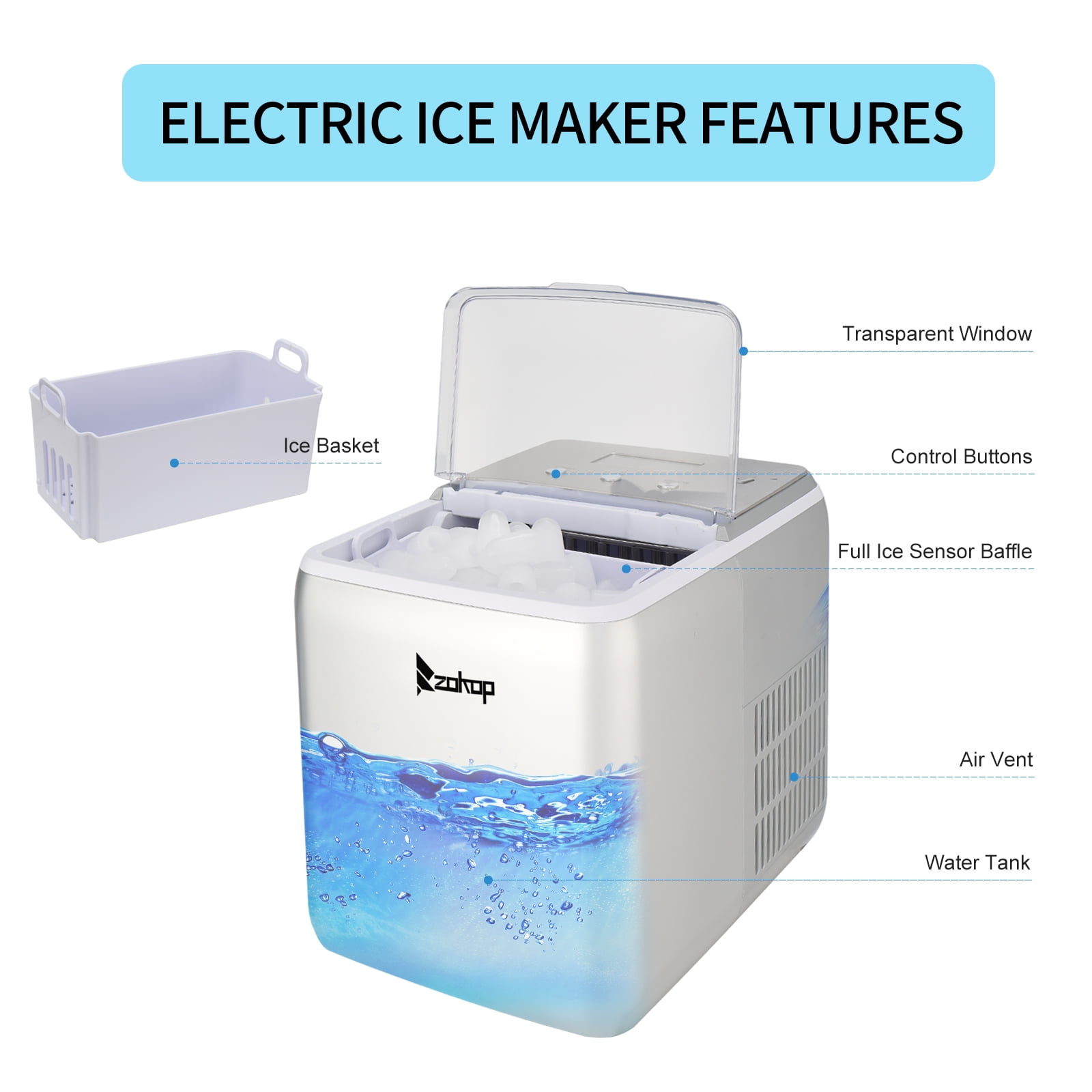Lowestbest Portable Ice Maker, 24-Hour Countertop Ice Maker, Compact Automatic Ice Maker