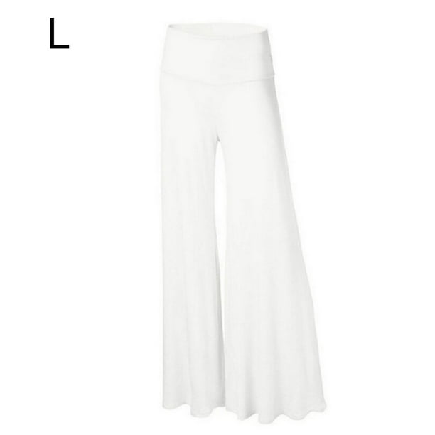 Pants High Waist Yoga Pants Wide-Leg Woman Trousers Sport Wear, White, L