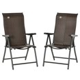 thumbnail image 1 of 2 Pcs Chaises Pliantes d'Extérieur en Osier avec Dossier Réglable, Brun, 1 of 7