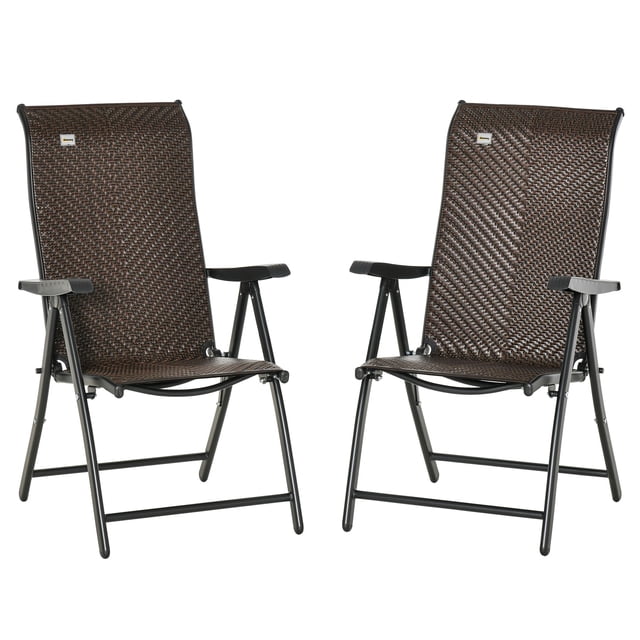 2 Pcs Chaises Pliantes d'Extérieur en Osier avec Dossier Réglable, Brun