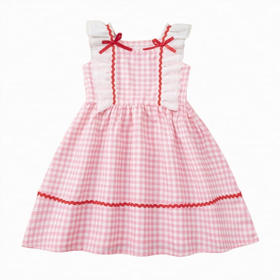 Leey-World Girls Red Gingham Dress with Lace Ruffle Summer Toddler Sundress(Pink,9-10 Years)