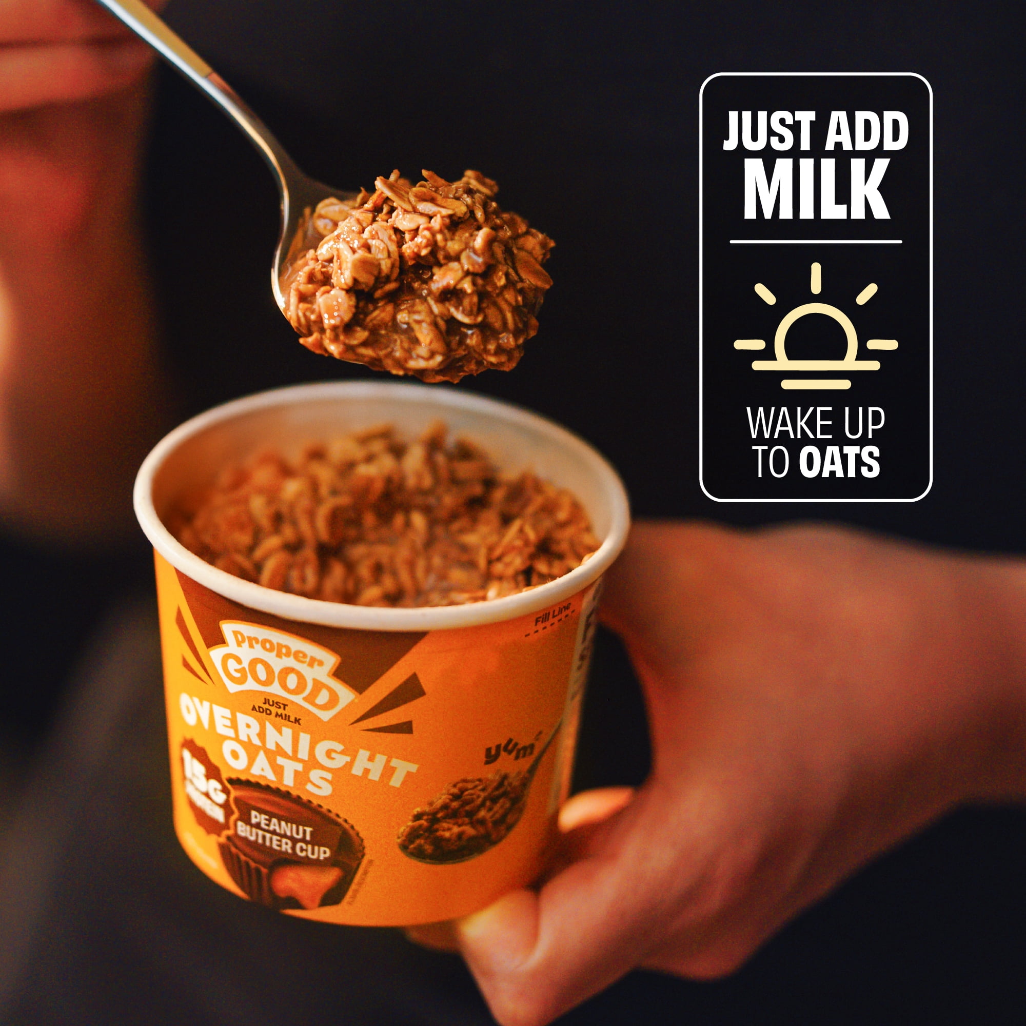 (4 pack) Proper Good Peanut Butter Cup Overnight Oats, 15g Protein, Shelf-Stable 2.2 oz Tub