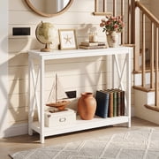 HomGarden Modern Narrow White Console Table MDF Sofa Side Table for Indoor Living Room Entryway