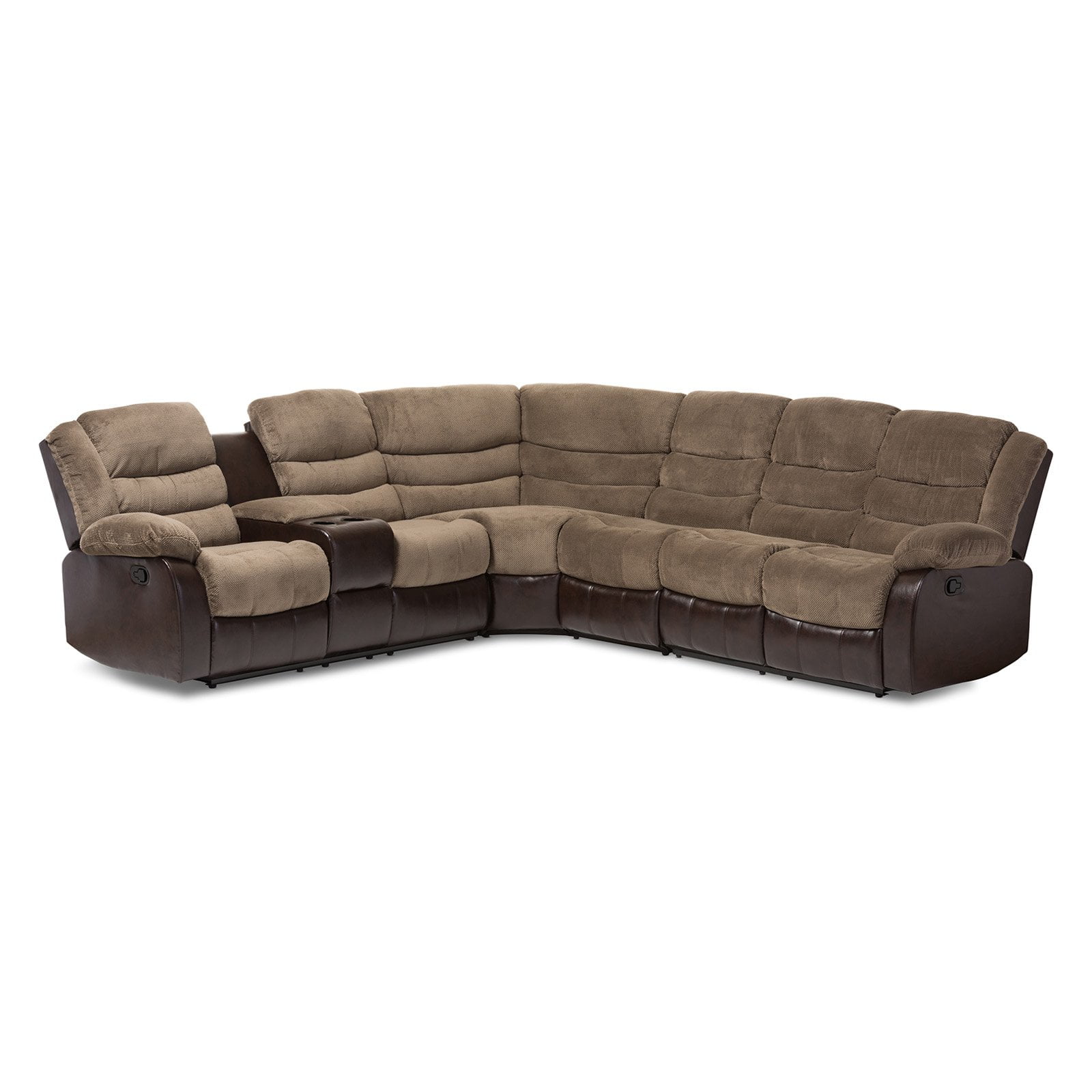 Baxton Studio Robinson Modern and Contemporary Taupe Fabric and Brown Faux Leather Two-Tone Sectional Sofa